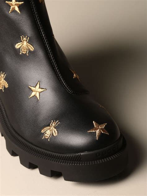 gucci bee embroidered boots|gucci print thigh high boots.